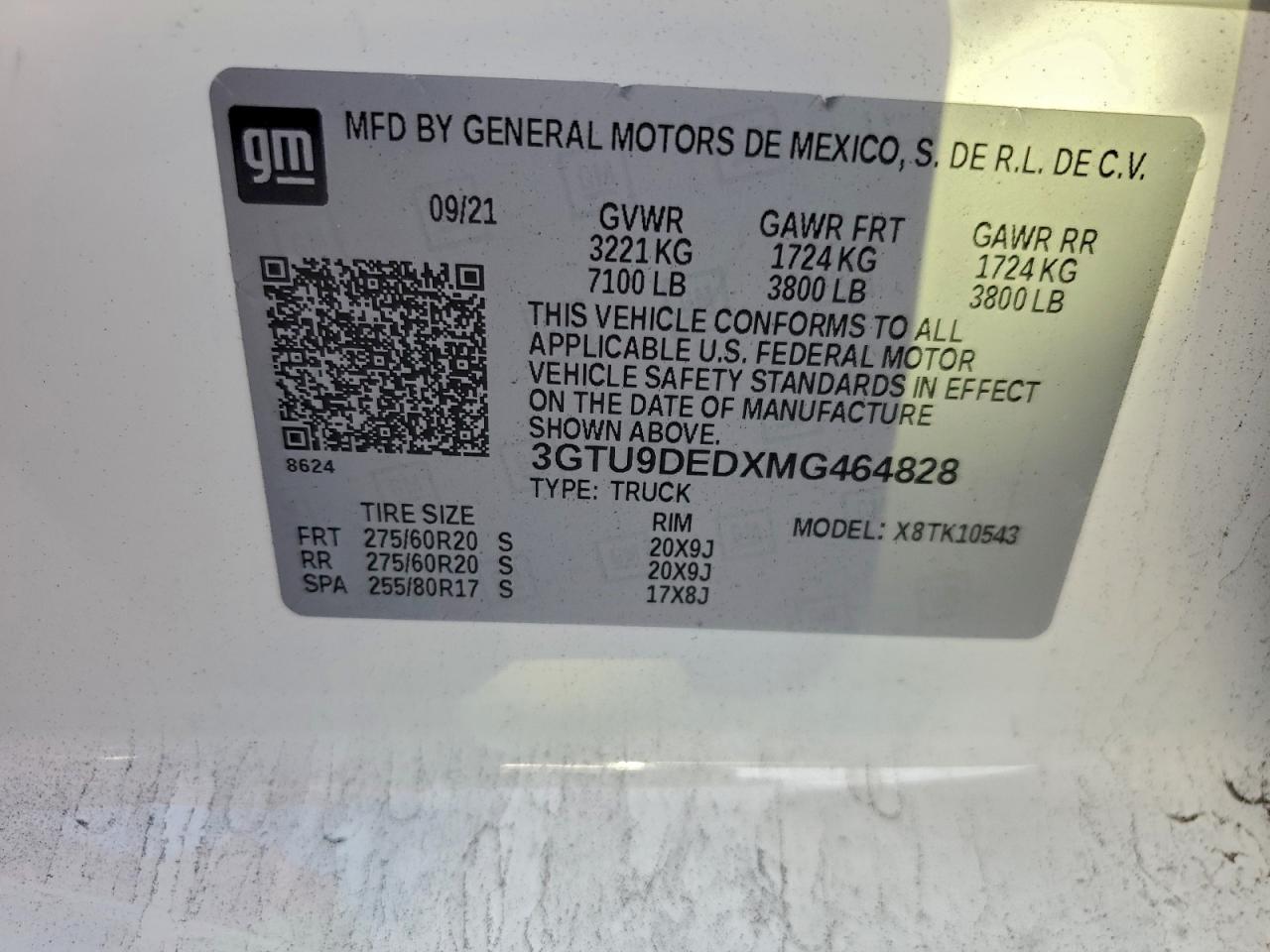 2021 GMC Sierra K1500 Slt VIN: 3GTU9DEDXMG464828 Lot: 92253175