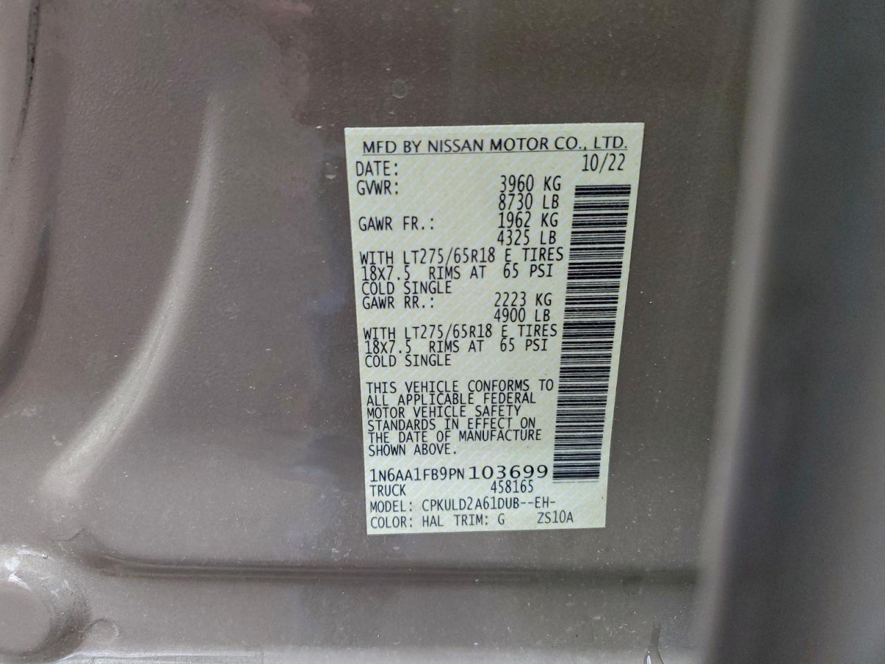 2023 Nissan Titan Xd Sv VIN: 1N6AA1FB9PN103699 Lot: 93013765