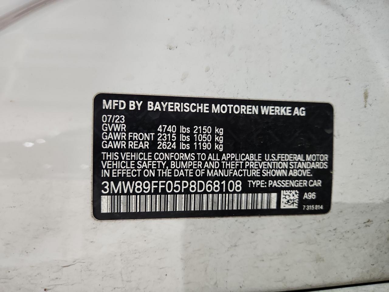 2023 BMW 330Xi VIN: 3MW89FF05P8D68108 Lot: 92693845