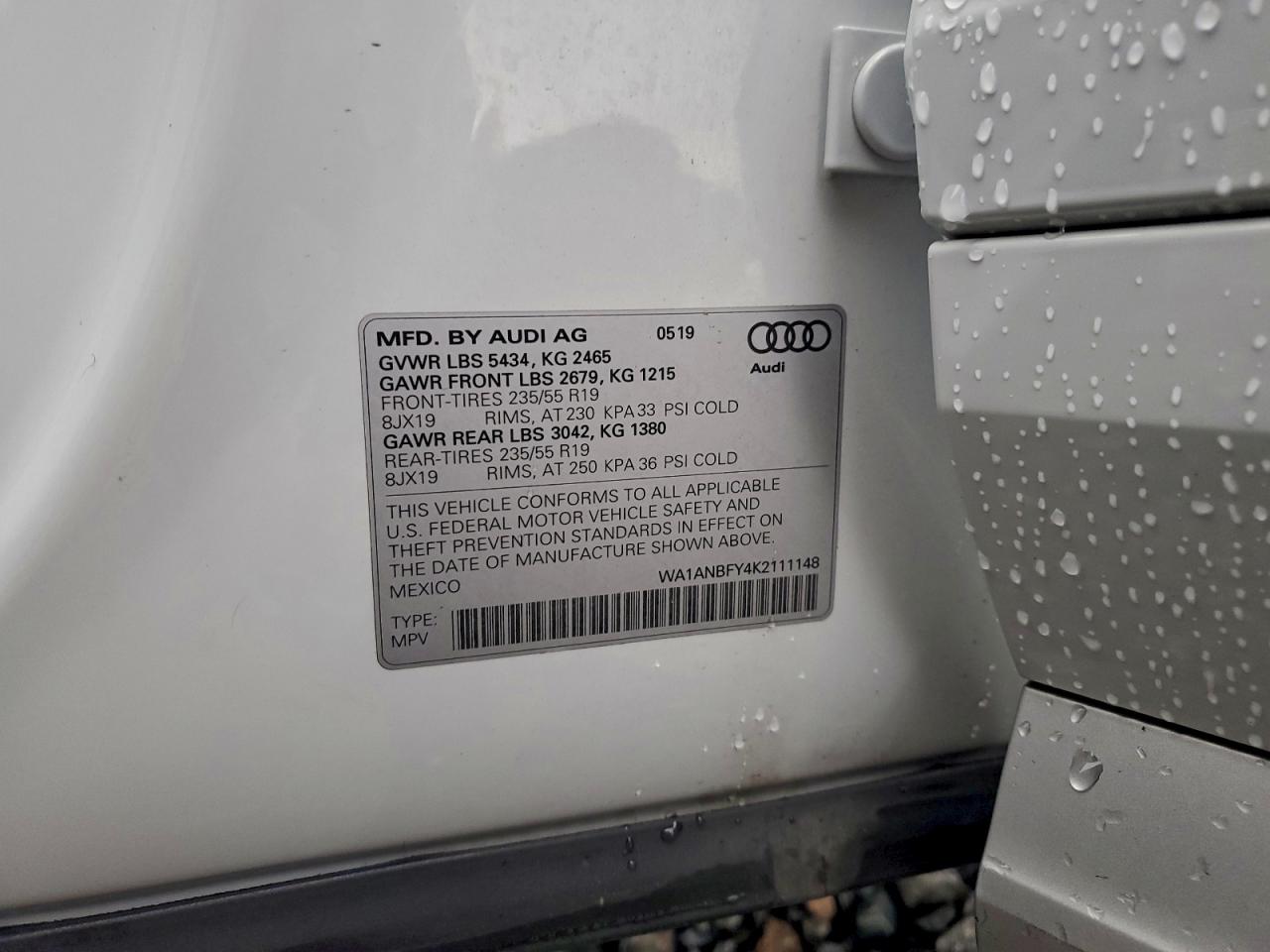 2019 Audi Q5 Premium VIN: WA1ANBFY4K2111148 Lot: 94576365