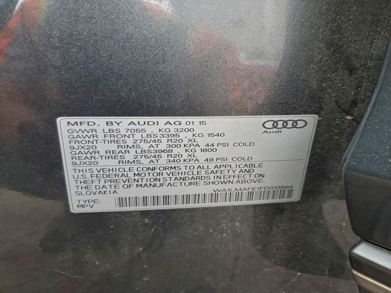 2015 Audi Q7 Tdi Premium Plus VIN: WA1LMAFE1FD013684 Lot: 94059785