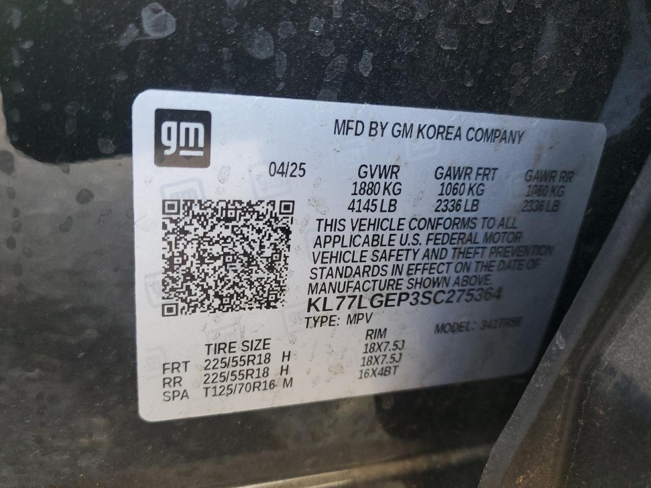 2025 Chevrolet Trax 1Rs VIN: KL77LGEP3SC275364 Lot: 90617515