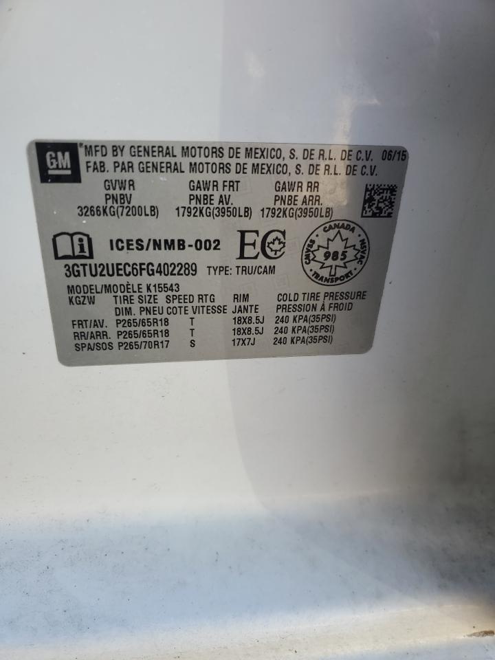 2015 GMC Sierra K1500 Sle VIN: 3GTU2UEC6FG402289 Lot: 91799435