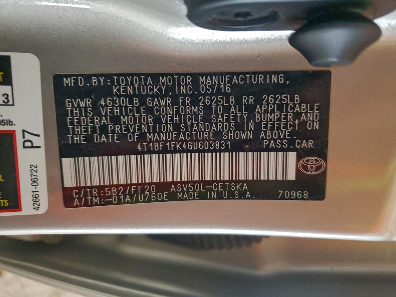 2016 Toyota Camry Le VIN: 4T1BF1FK4GU603831 Lot: 94584035