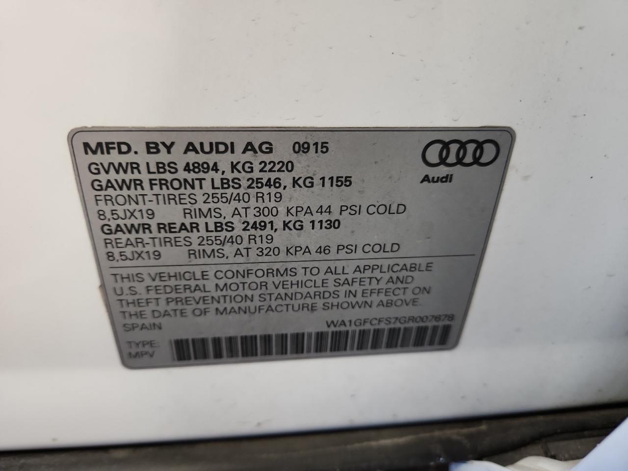 2016 Audi Q3 Prestige VIN: WA1GFCFS7GR007678 Lot: 91180435