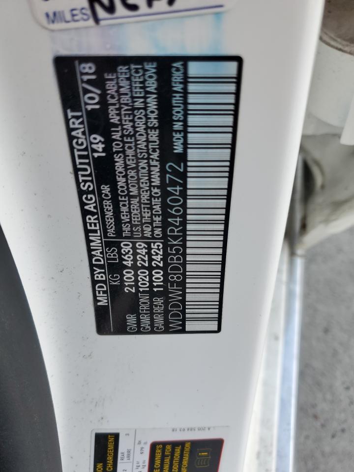 2019 Mercedes-Benz C 300 VIN: WDDWF8DB5KR460472 Lot: 91143535