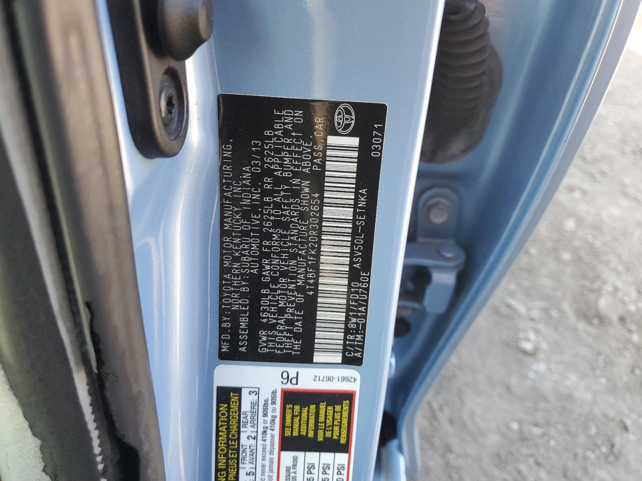 2013 Toyota Camry L VIN: 4T4BF1FK2DR302654 Lot: 92066225