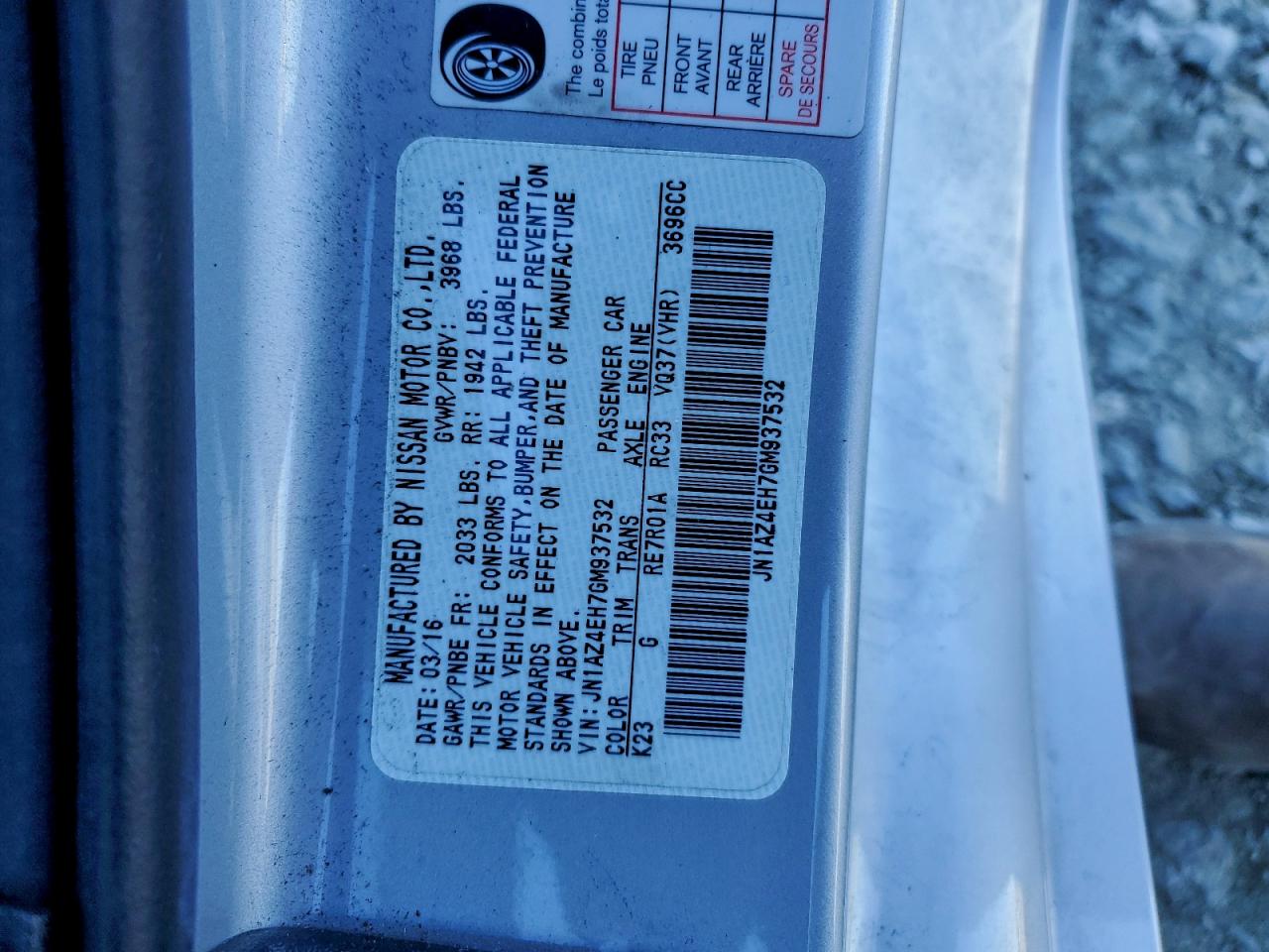 2016 Nissan 370Z Base VIN: JN1AZ4EH7GM937532 Lot: 94194165