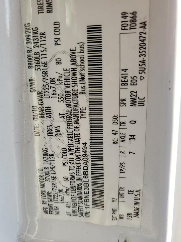 2011 Ford Econoline E350 Super Duty Wagon VIN: 1FBNE3BL6BDA09494 Lot: 93106465