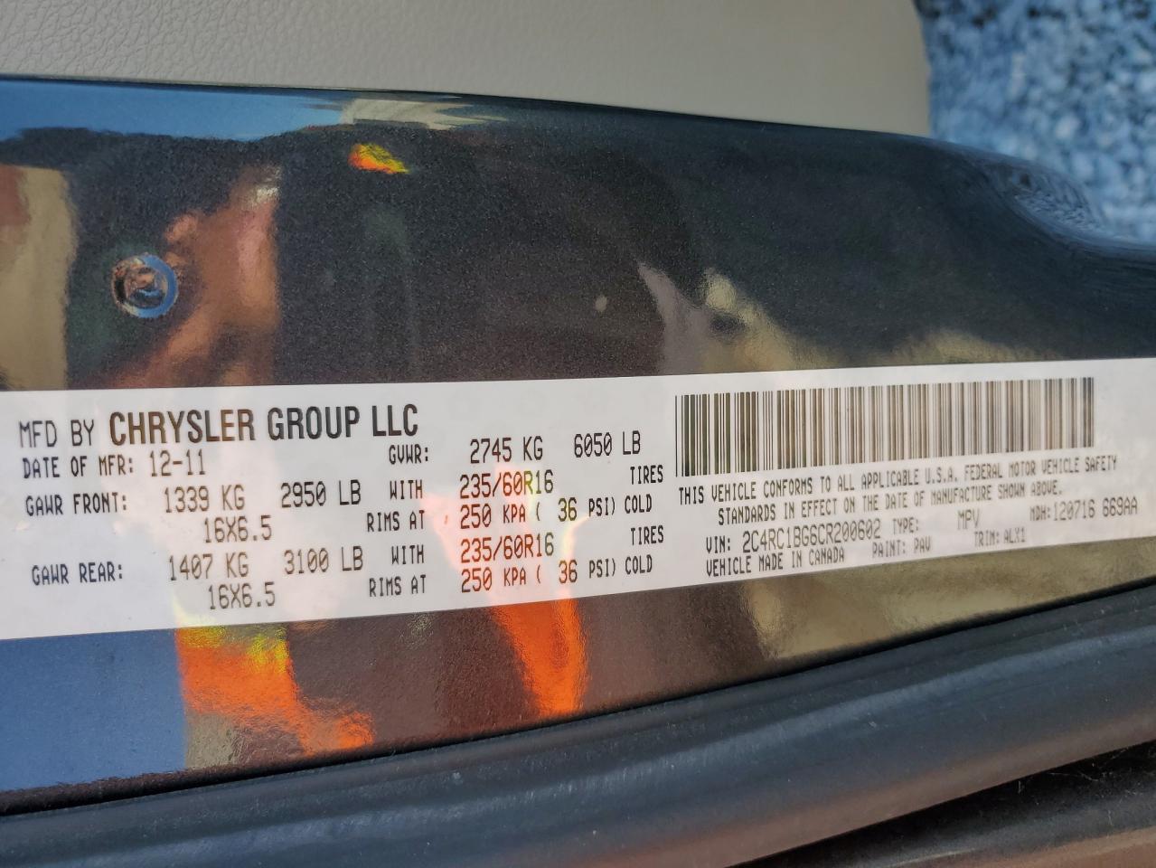 2012 Chrysler Town & Country Touring VIN: 2C4RC1BG6CR200602 Lot: 91783195