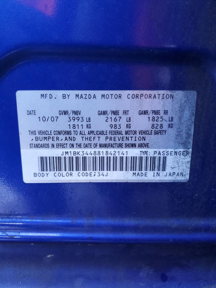 2008 Mazda 3 Hatchback VIN: JM1BK344881842141 Lot: 93839075