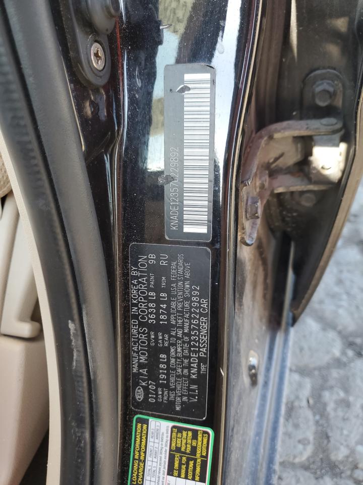 2007 Kia Rio Base VIN: KNADE123576229892 Lot: 92579895