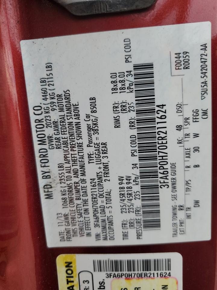 2014 Ford Fusion Se VIN: 3FA6P0H70ER211624 Lot: 91280945