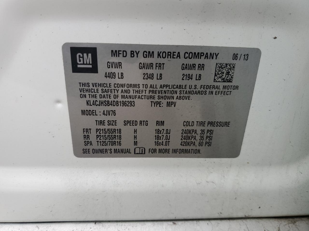 2013 Buick Encore Premium VIN: KL4CJHSB4DB196293 Lot: 90924195