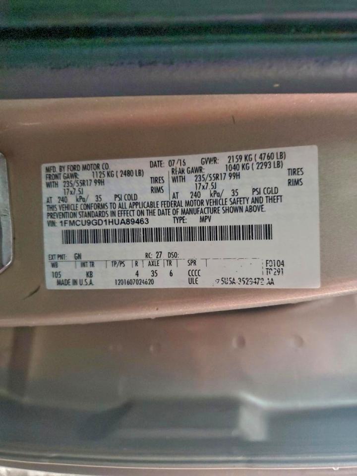 2017 Ford Escape Se VIN: 1FMCU9GD1HUA89463 Lot: 93719505