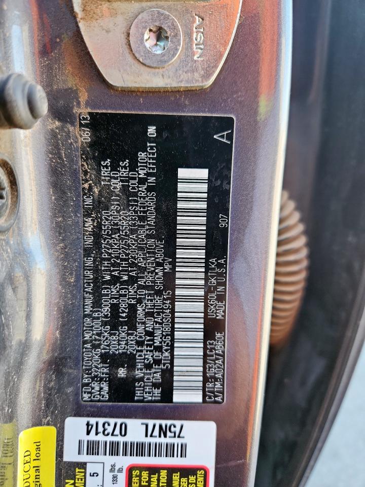 2013 Toyota Sequoia Limited VIN: 5TDKY5G18DS049415 Lot: 93033415