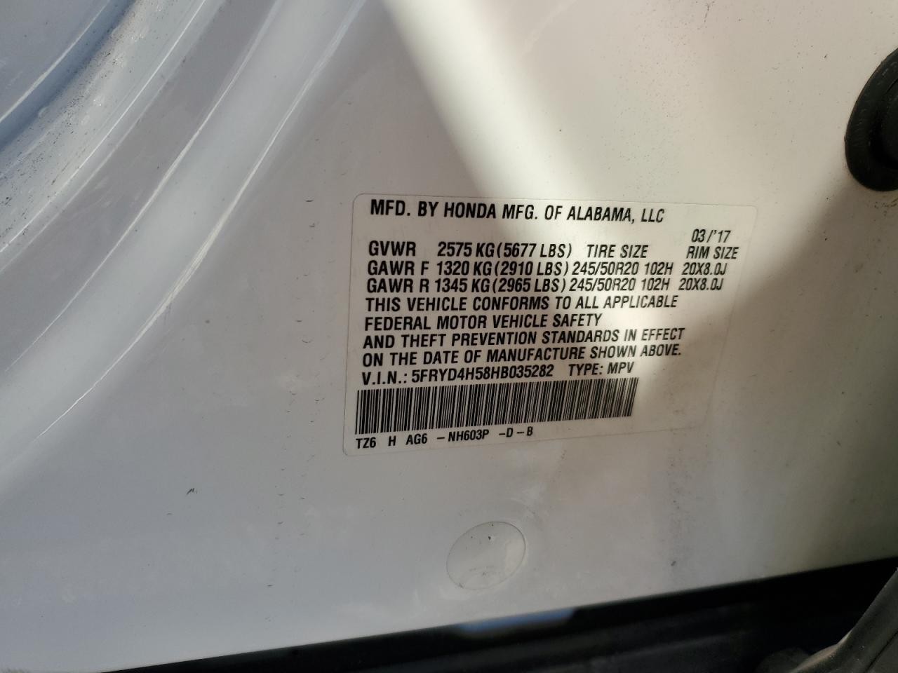 2017 Acura Mdx Technology VIN: 5FRYD4H58HB035282 Lot: 91793875