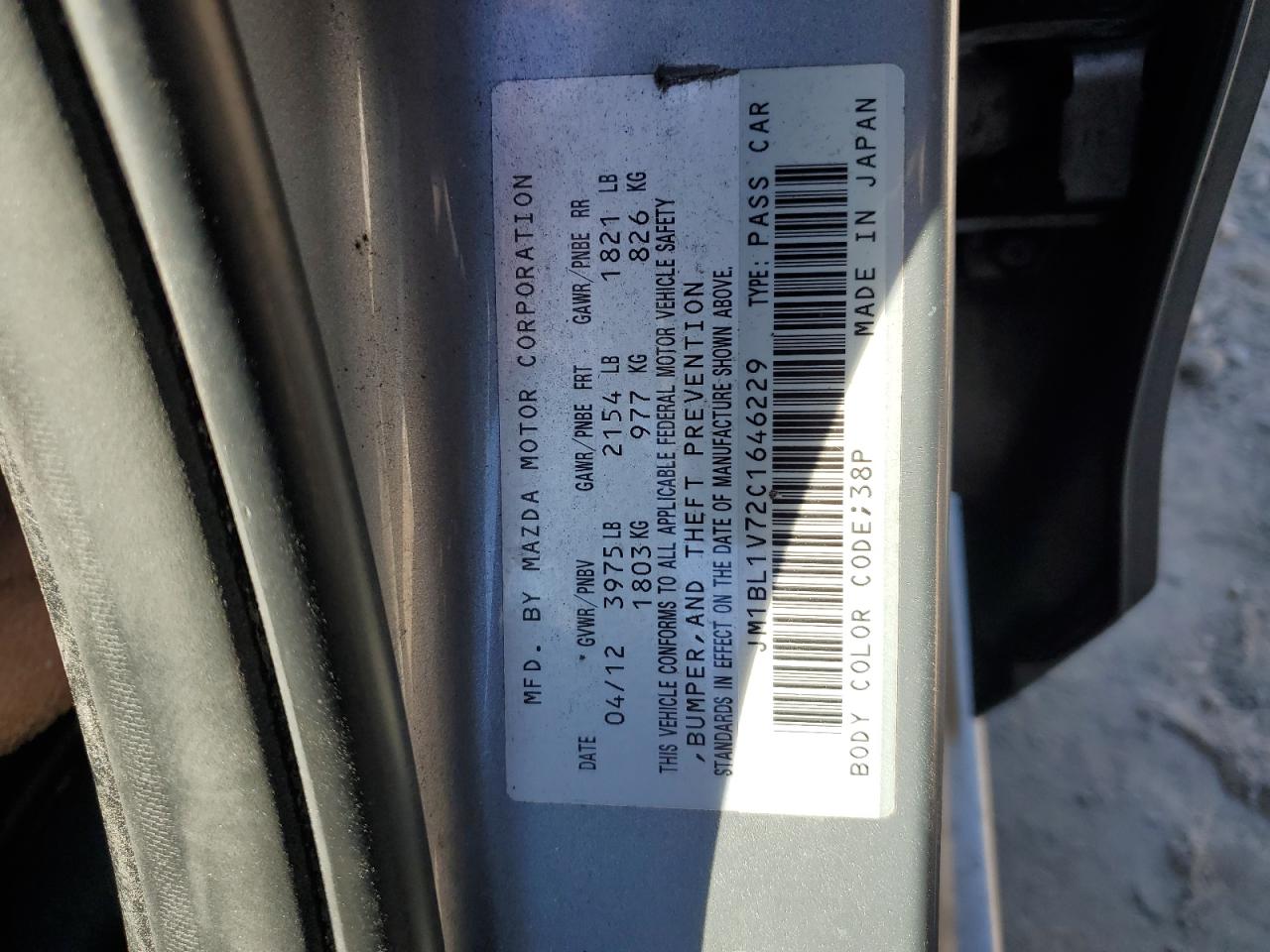 2012 Mazda 3 I VIN: JM1BL1V72C1646229 Lot: 92285235