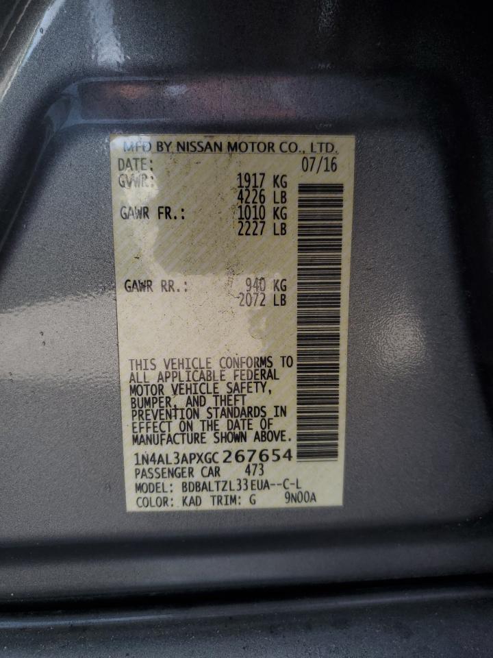 2016 Nissan Altima 2.5 VIN: 1N4AL3APXGC267654 Lot: 91589695