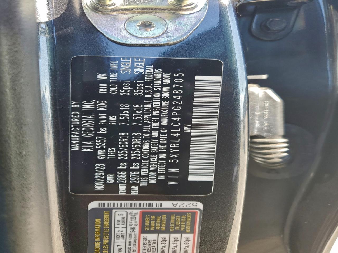 2023 Kia Sorento S VIN: 5XYRL4LC4PG248705 Lot: 94039315