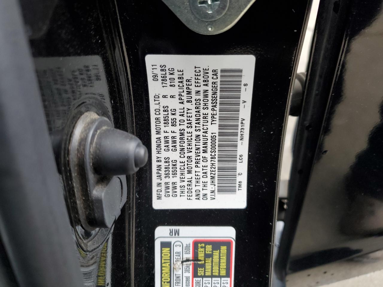 2012 Honda Insight Ex VIN: JHMZE2H78CS000051 Lot: 93225065