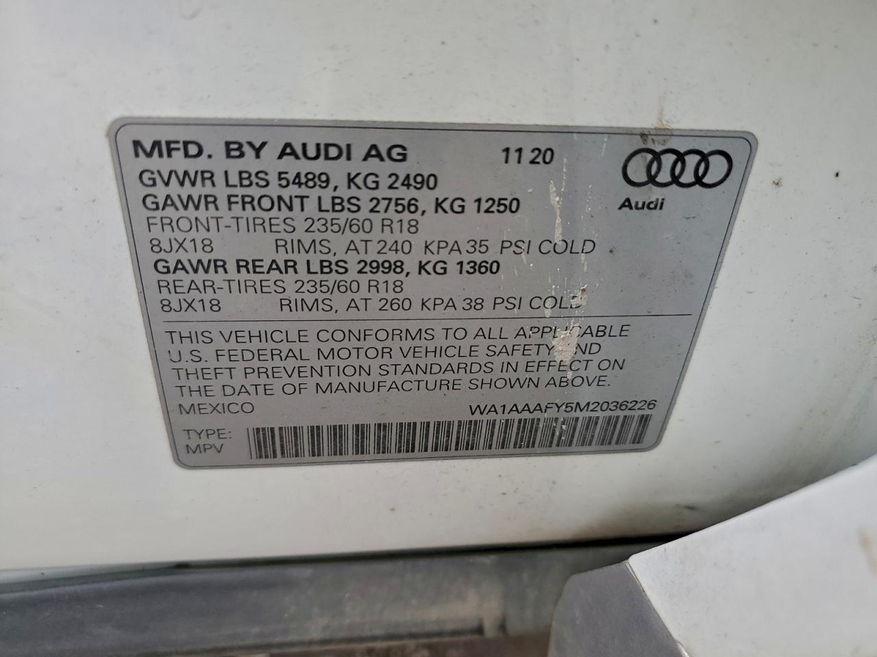 2021 Audi Q5 Premium VIN: WA1AAAFY5M2036226 Lot: 93034405