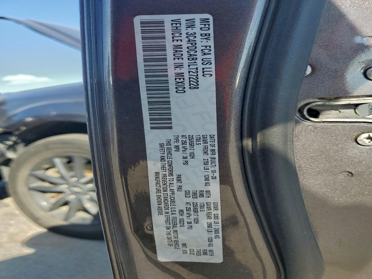 2020 Dodge Journey Se VIN: 3C4PDCAB1LT272228 Lot: 92997015