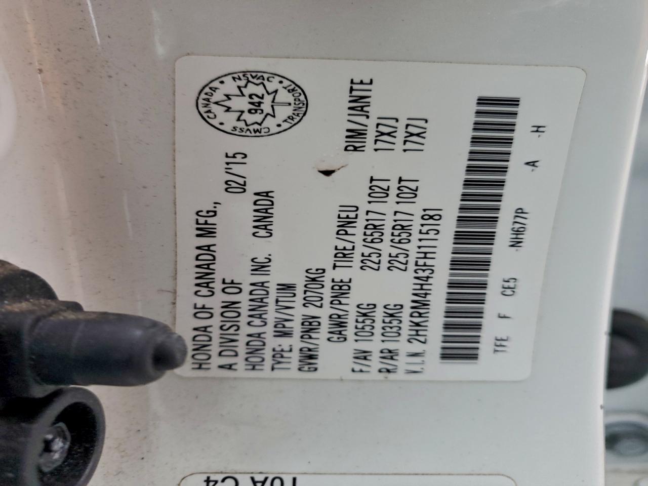 2015 Honda Cr-V Se VIN: 2HKRM4H43FH115181 Lot: 94226505