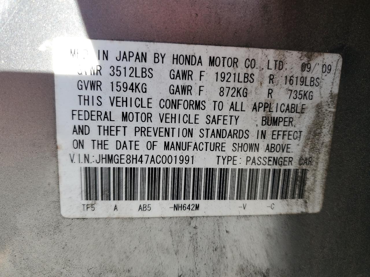 2010 Honda Fit Sport VIN: JHMGE8H47AC001991 Lot: 82753955