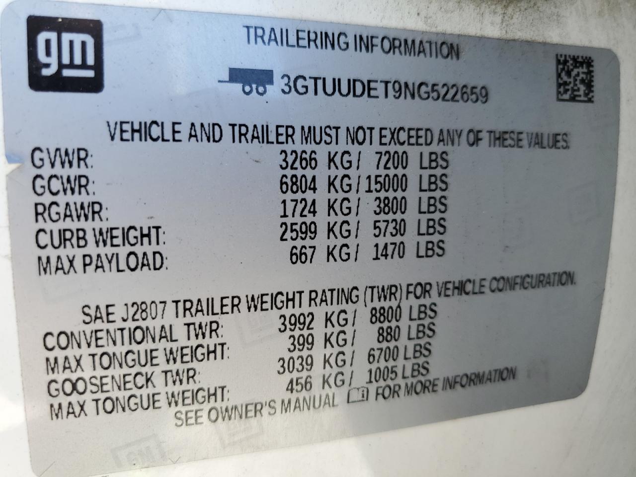 2022 GMC Sierra K1500 Slt VIN: 3GTUUDET9NG522659 Lot: 92951745