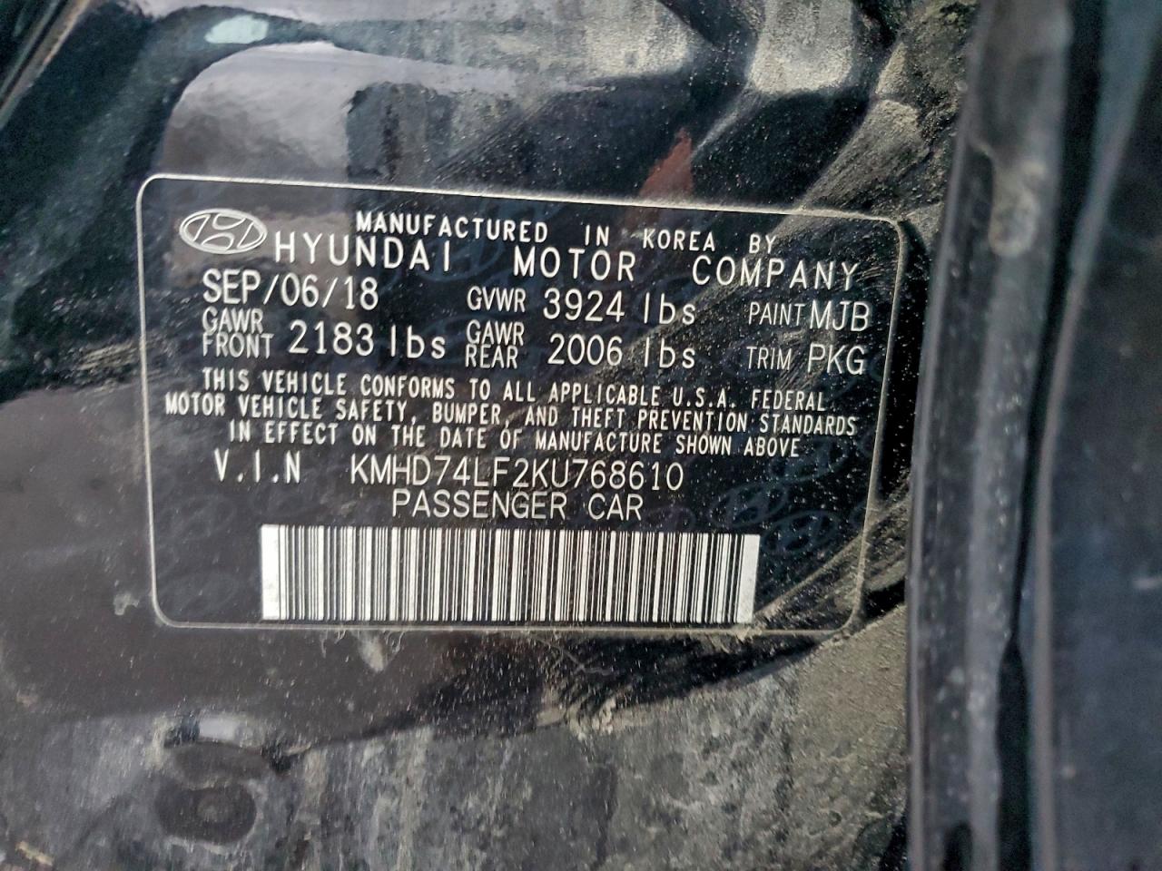 2019 Hyundai Elantra Se VIN: KMHD74LF2KU768610 Lot: 94160375