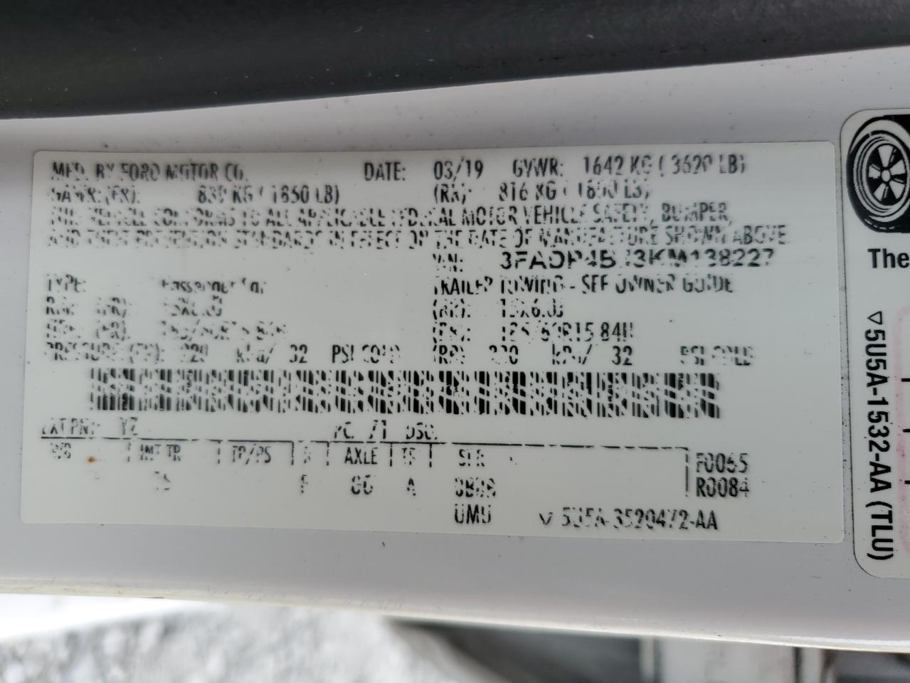 2019 Ford Fiesta Se VIN: 3FADP4BJ3KM138227 Lot: 91364865