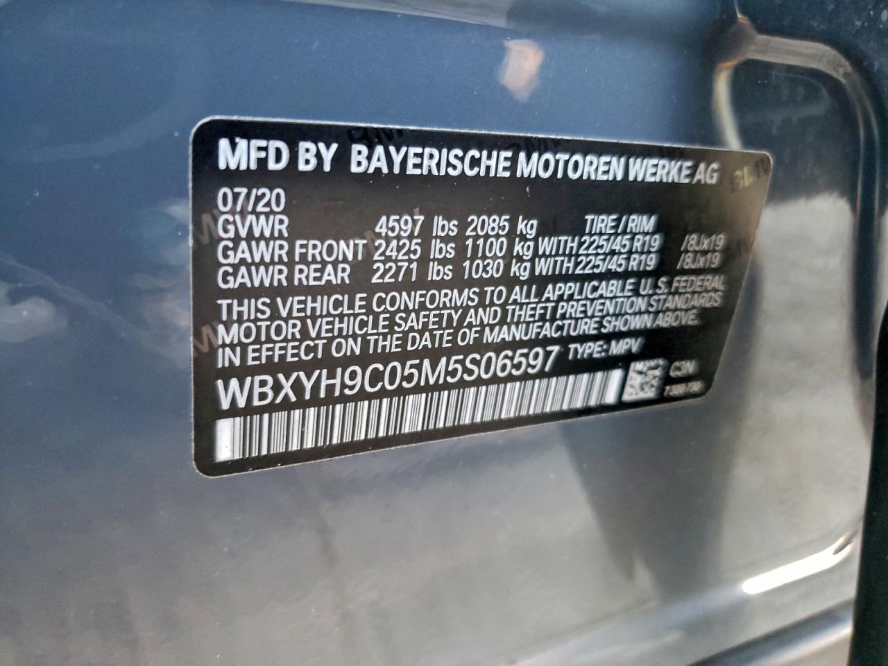 2021 BMW X2 Sdrive28I VIN: WBXYH9C05M5S06597 Lot: 91873675
