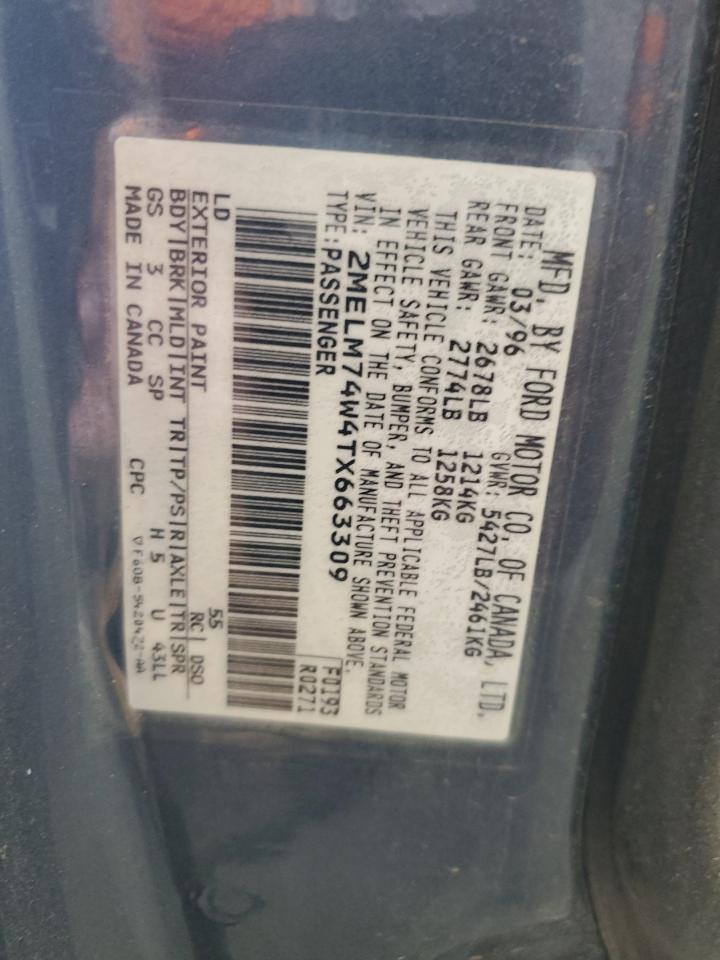 1996 Mercury Grand Marquis Gs VIN: 2MELM74W4TX663309 Lot: 91109885