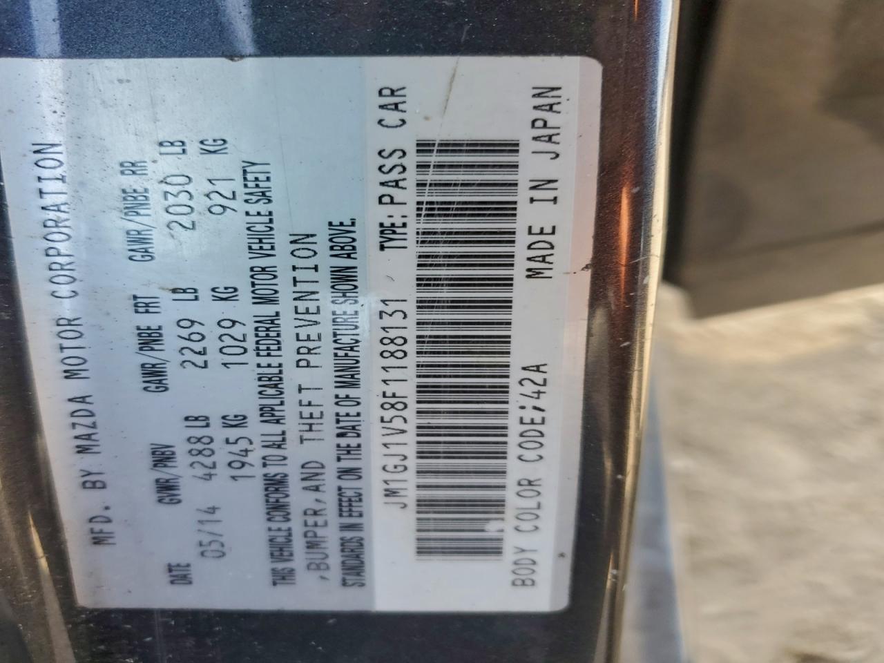 2015 Mazda 6 Touring VIN: JM1GJ1V58F1188131 Lot: 94582985