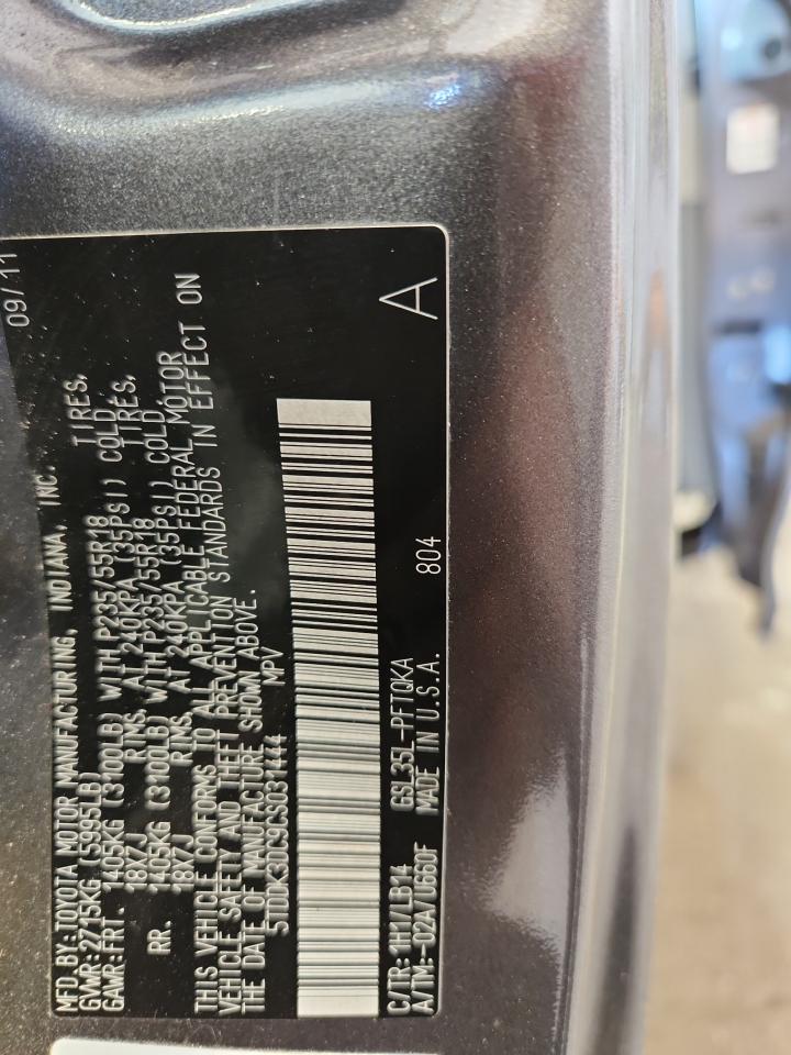 2012 Toyota Sienna Xle VIN: 5TDDK3DC9CS031444 Lot: 91562875