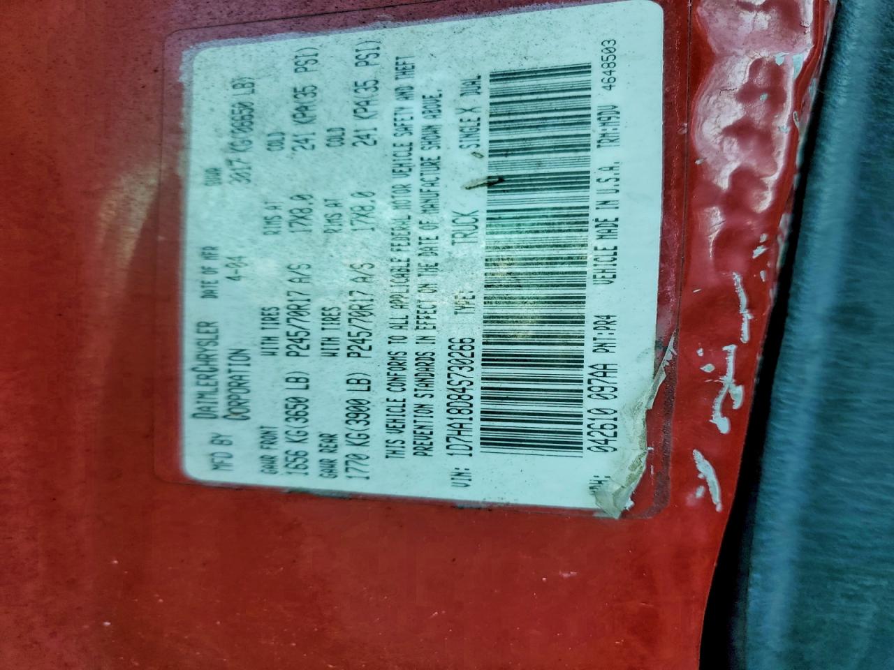 2004 Dodge Ram 1500 St VIN: 1D7HA18D84S730266 Lot: 94082325