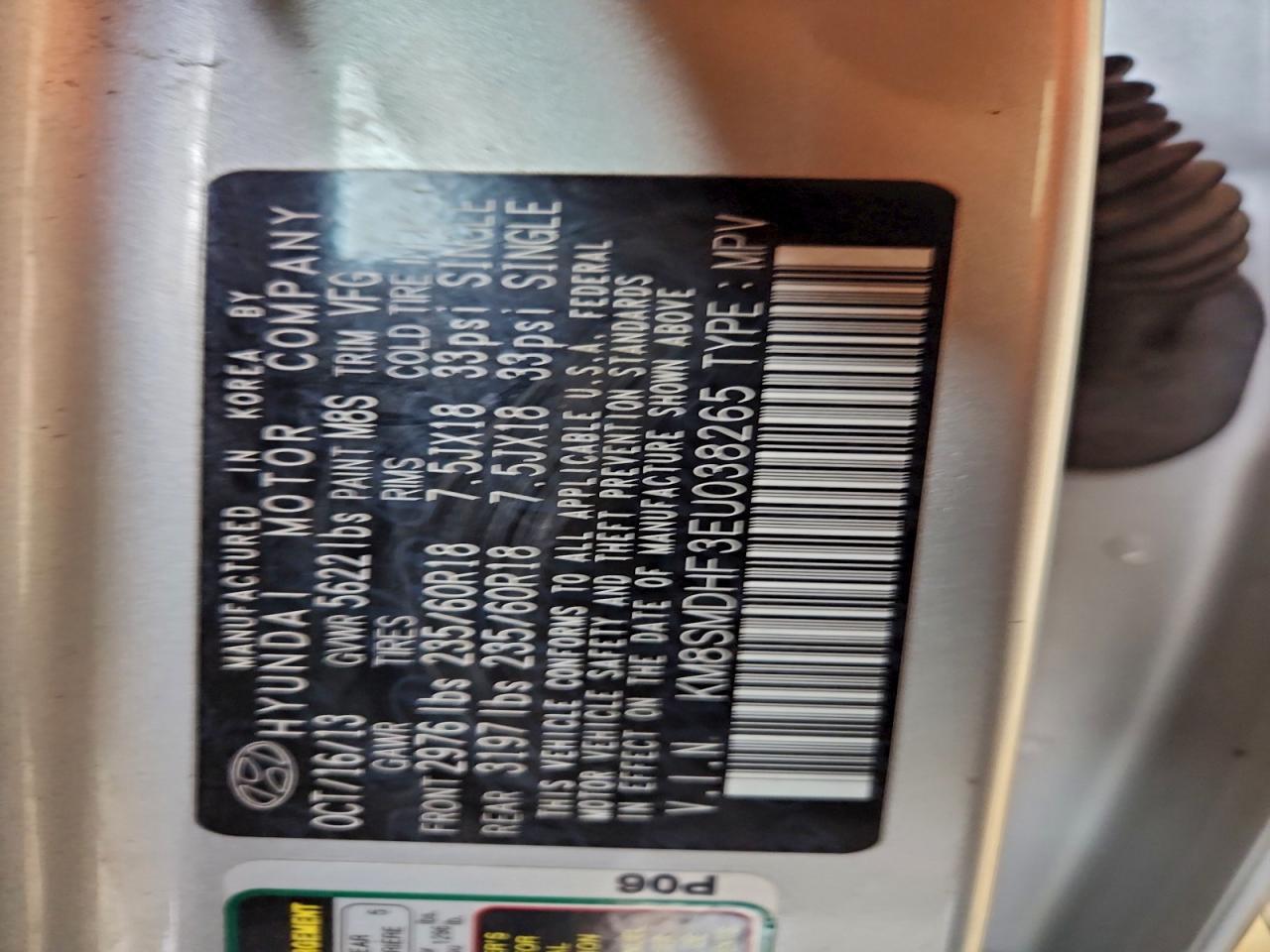 2014 Hyundai Santa Fe Gls VIN: KM8SMDHF3EU038265 Lot: 93632505