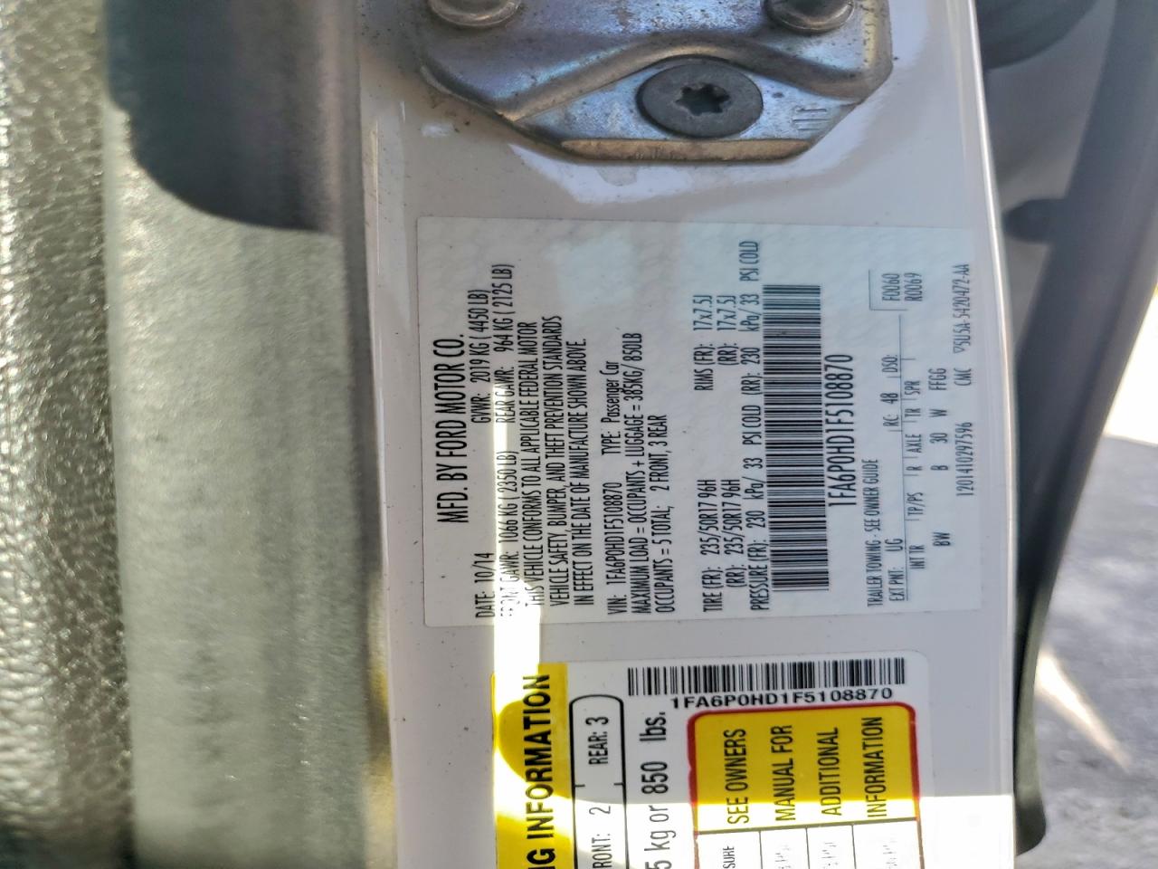 2015 Ford Fusion Se VIN: 1FA6P0HD1F5108870 Lot: 94216695