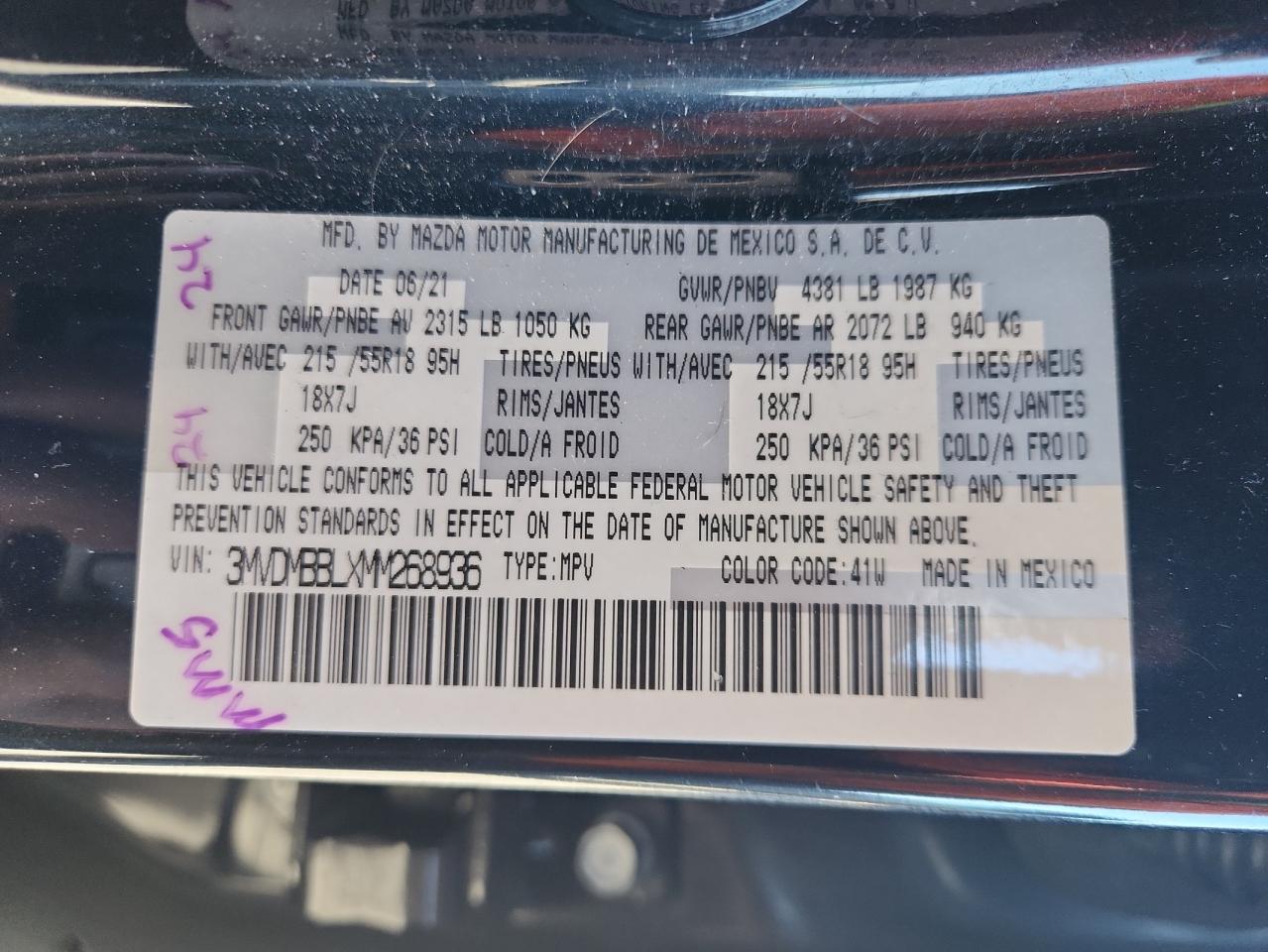 2021 Mazda Cx-30 Select VIN: 3MVDMBBLXMM268936 Lot: 93433635