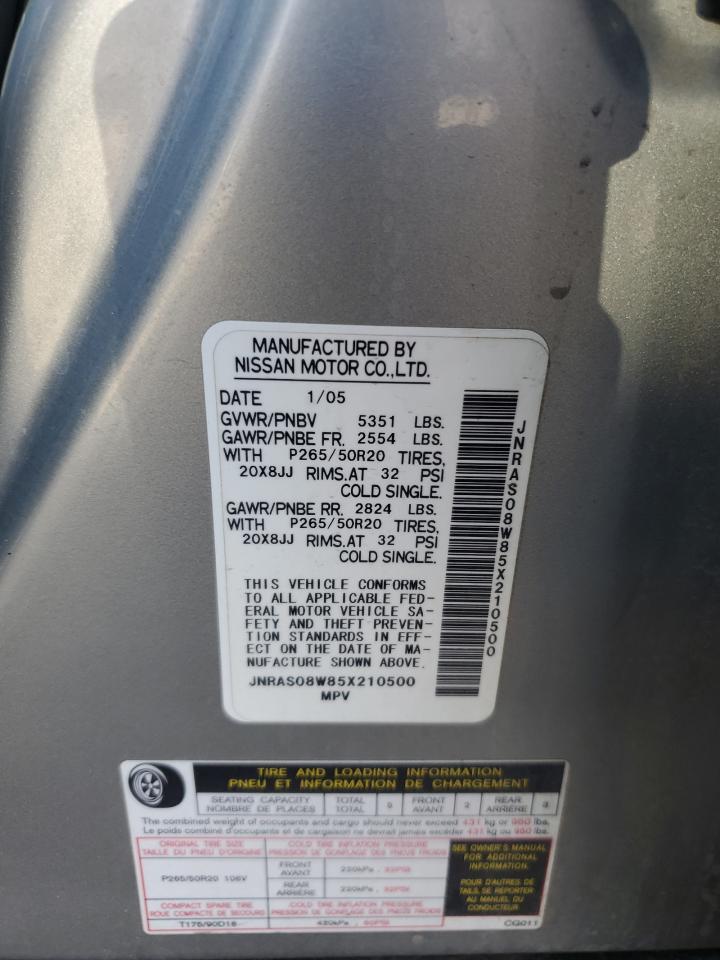 2005 Infiniti Fx35 VIN: JNRAS08W85X210500 Lot: 91599925