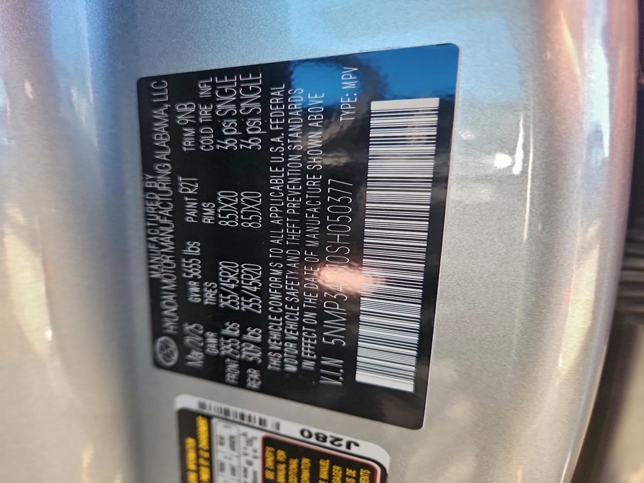 2025 Hyundai Santa Fe Limited VIN: 5NMP34G10SH050377 Lot: 94479815