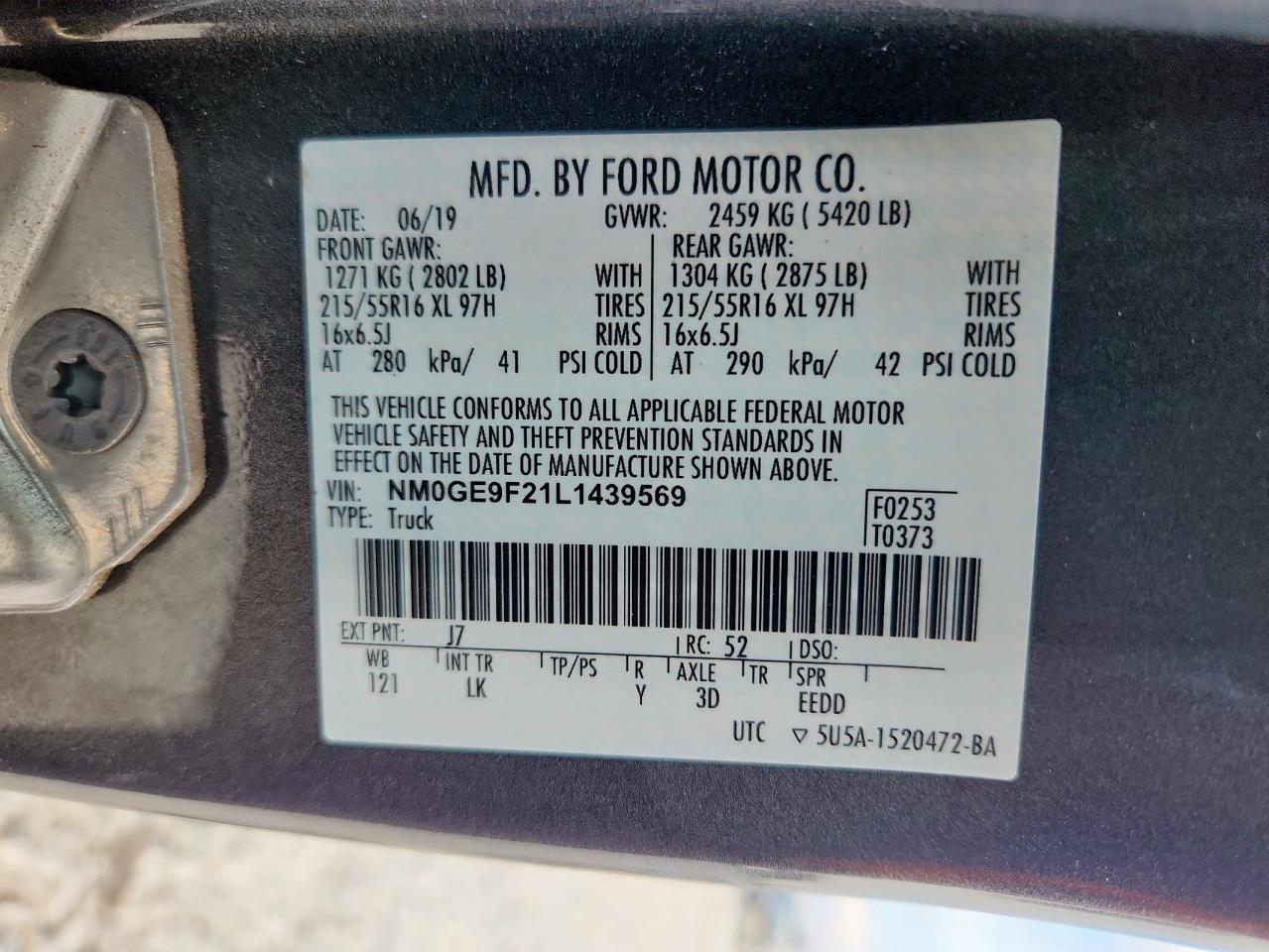 2020 Ford Transit Connect Xlt VIN: NM0GE9F21L1439569 Lot: 92498955