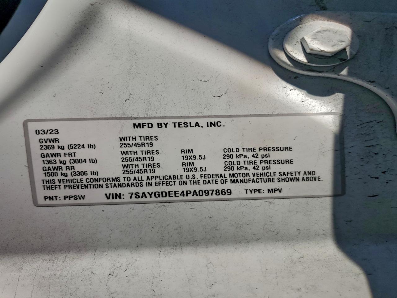 2023 Tesla Model Y VIN: 7SAYGDEE4PA097869 Lot: 92077735