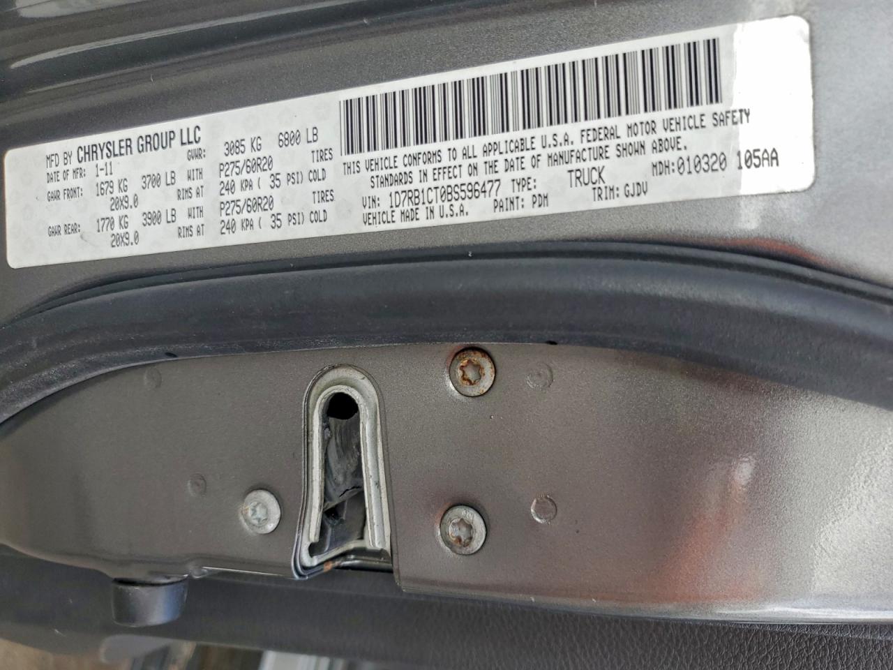 2011 Dodge Ram 1500 VIN: 1D7RB1CT0BS596477 Lot: 93009515
