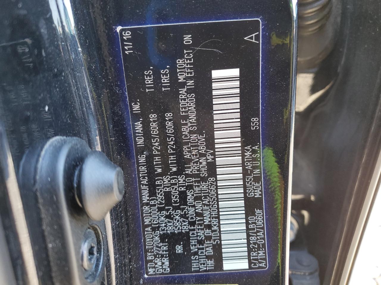 2016 Toyota Highlander Xle VIN: 5TDJKRFH0GS506628 Lot: 92035275