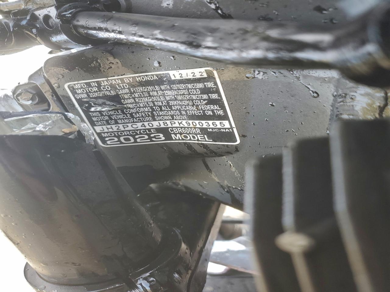 2023 Honda Cbr600 Rr VIN: JH2PC40J8PK900365 Lot: 94882895