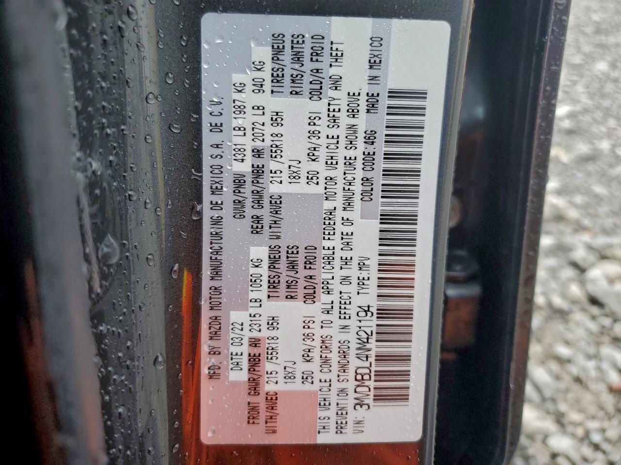 2022 Mazda Cx-30 Premium VIN: 3MVDMBDL4NM421194 Lot: 93988735