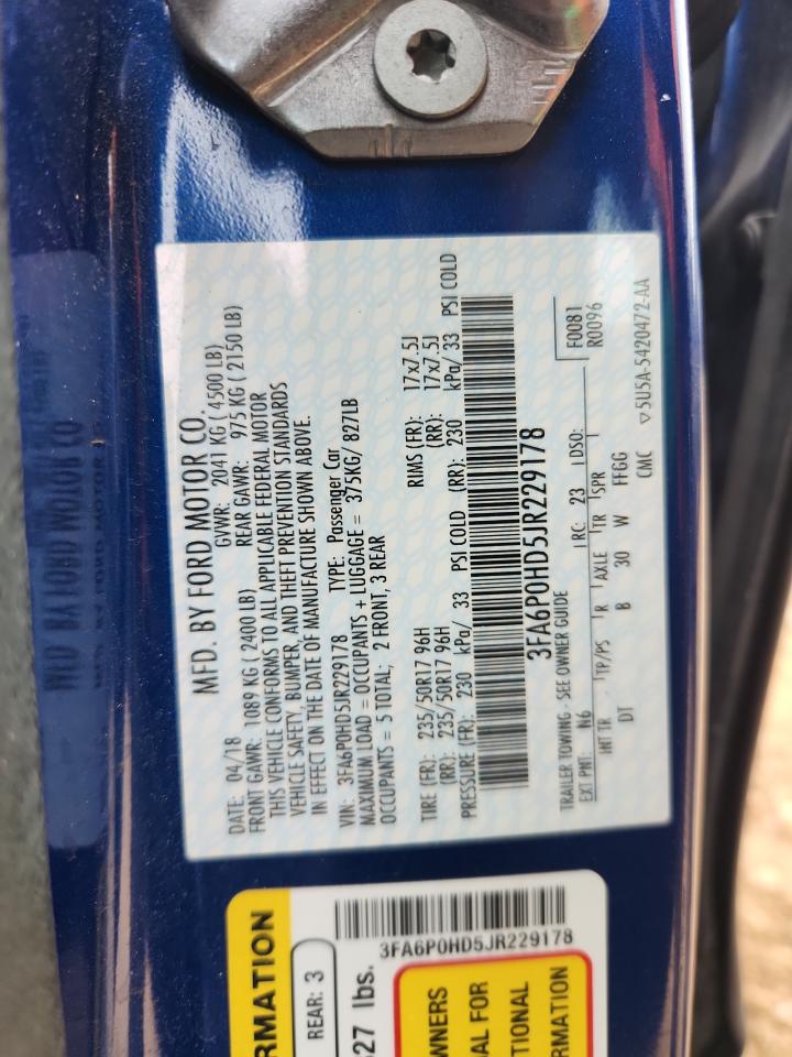 2018 Ford Fusion Se VIN: 3FA6P0HD5JR229178 Lot: 91797585