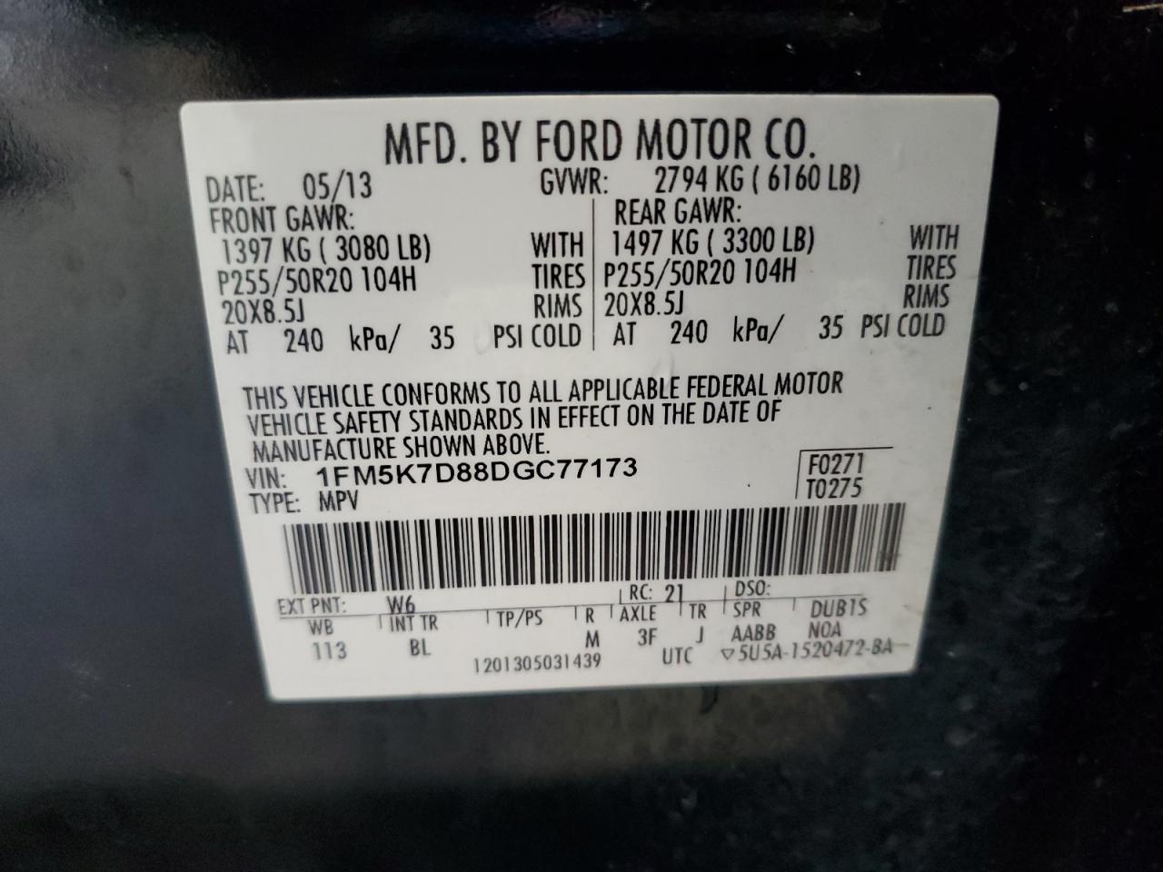 2013 Ford Explorer Xlt VIN: 1FM5K7D88DGC77173 Lot: 91976645